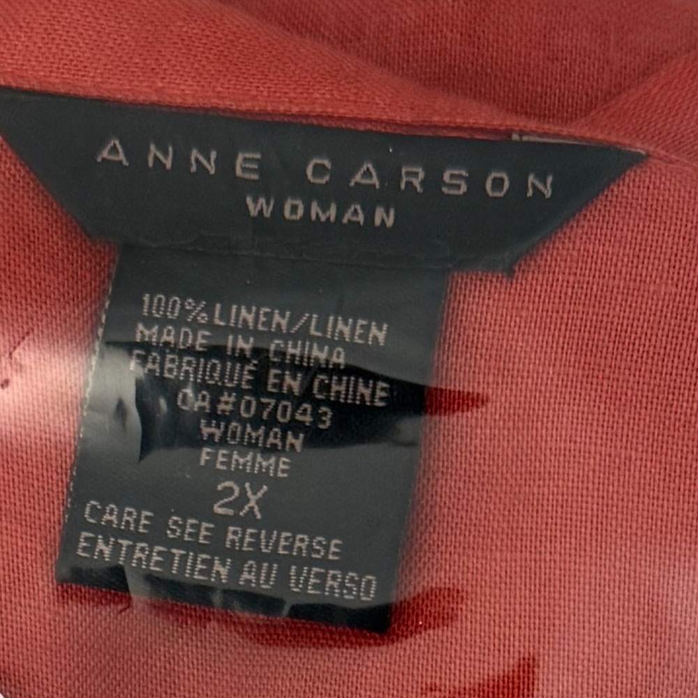 Anne Carson 100% Linen Orange Red Boxy Blouse with Mandarin Collar sz 2X - Picture 9 of 9